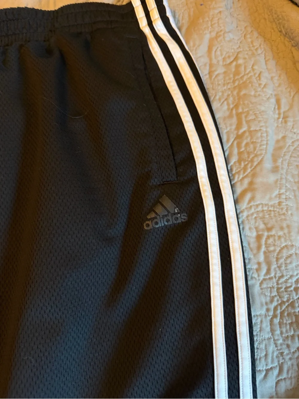Adidas men’s  Black Snap-Trim Track Pants with Classic 3 White Stripes